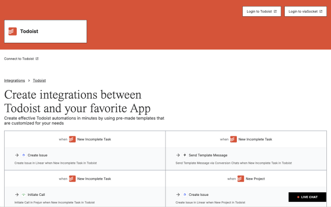 Create integrations between Todoist and your favorite App