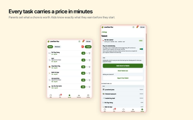 Every task carries a price in minutes.