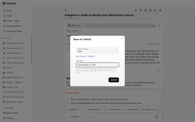 Select project and date