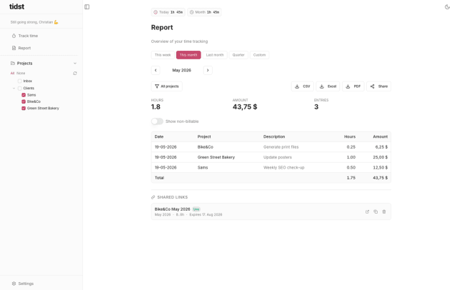 View your earnings and time breakdown in Reports