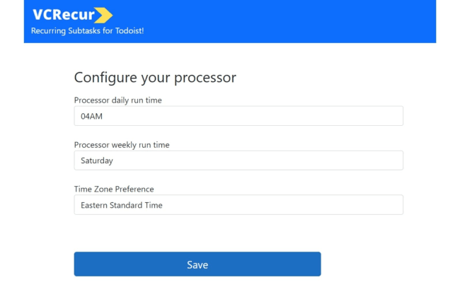 VCRecur configuration