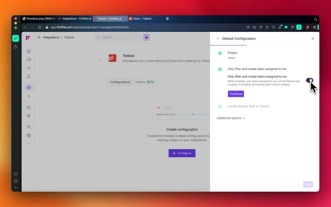 Configure your Todoist & Fireflies connection