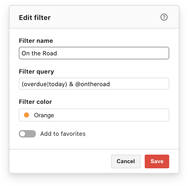 A filter query for tasks done on the go