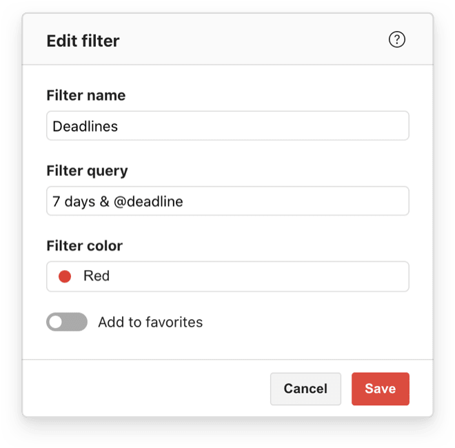 A view of the Deadlines filter