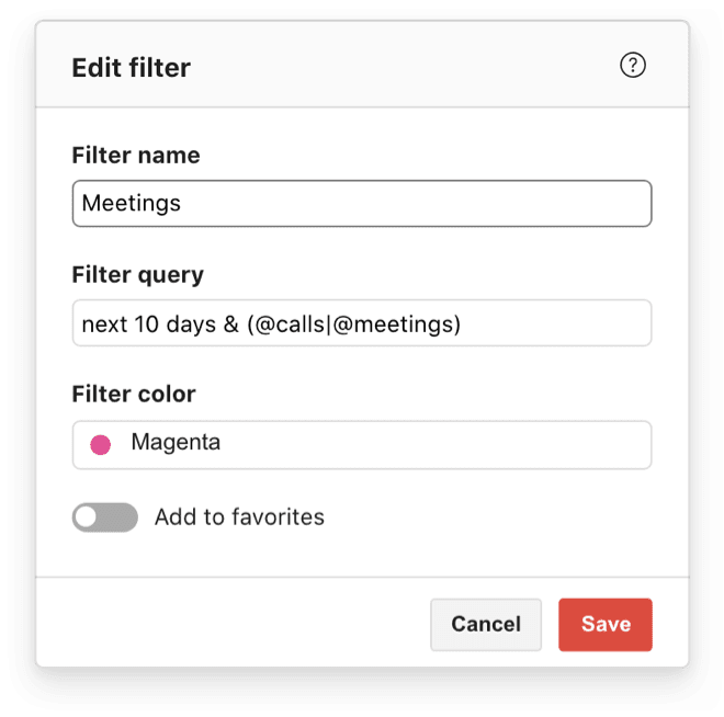 A filter query for Meetings