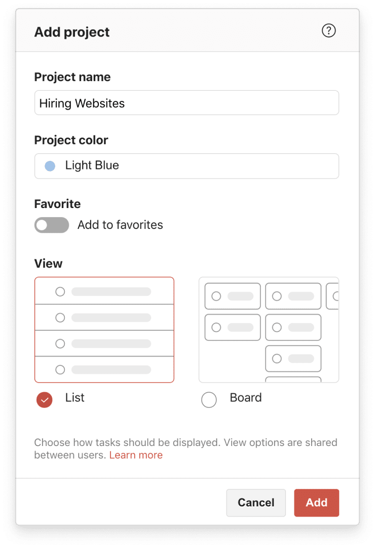 Create a Todoist project called Hiring Websites to save promising job boards.