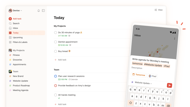 Todoist task manager app displayed on a screen