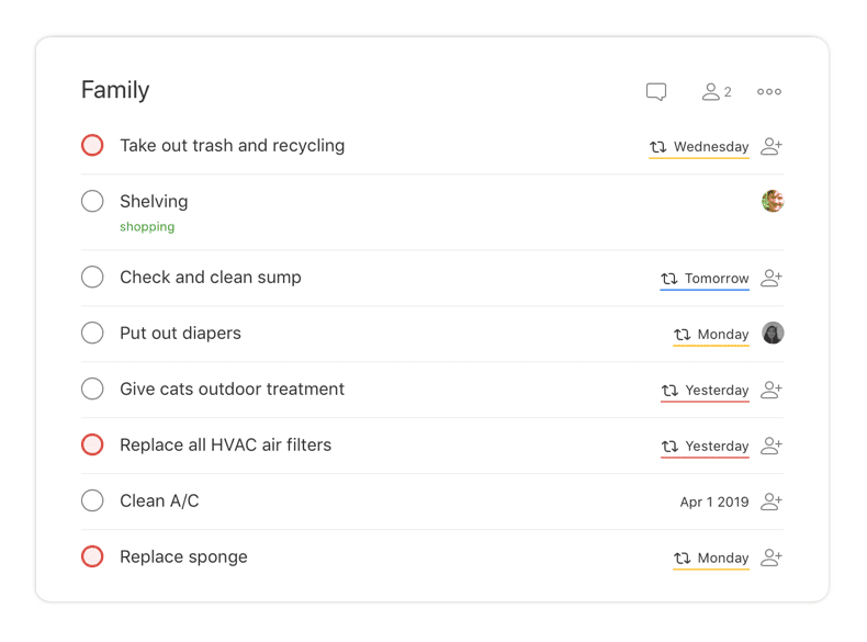 Their “Family” project includes household chores on a recurring basis.