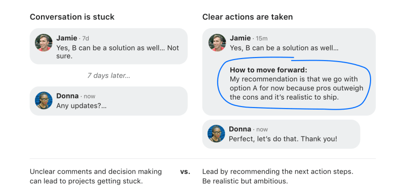 Use bold writing to get conversations unstuck (via <a href="https://twitter.com/alexmuench/status/1161641992130105344" target="_blank" rel="noopener noreferrer">Doist Product Designer Alex Muench’s Twitter</a>)