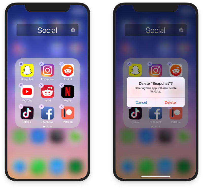 Delete social media apps from your phone during your 30 day digital declutter