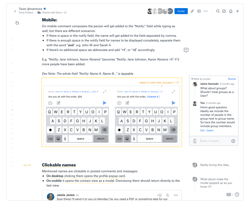Our spec in Dropbox Paper for the Twist Mentions feature