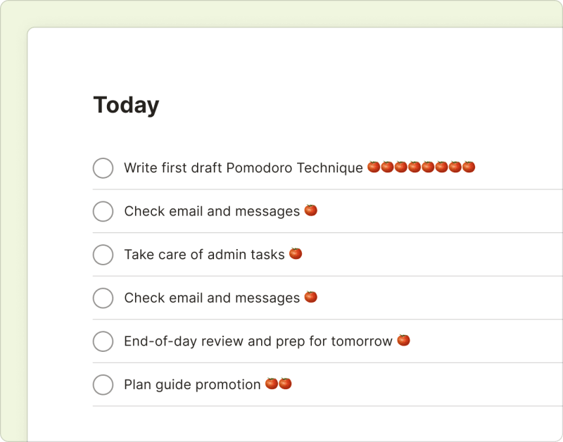 Pomodoro planning in Todoist with tasks for drafting and checking emails