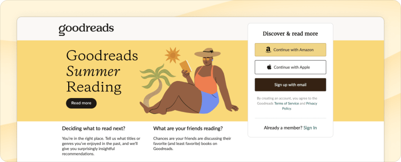 Goodreads homepage