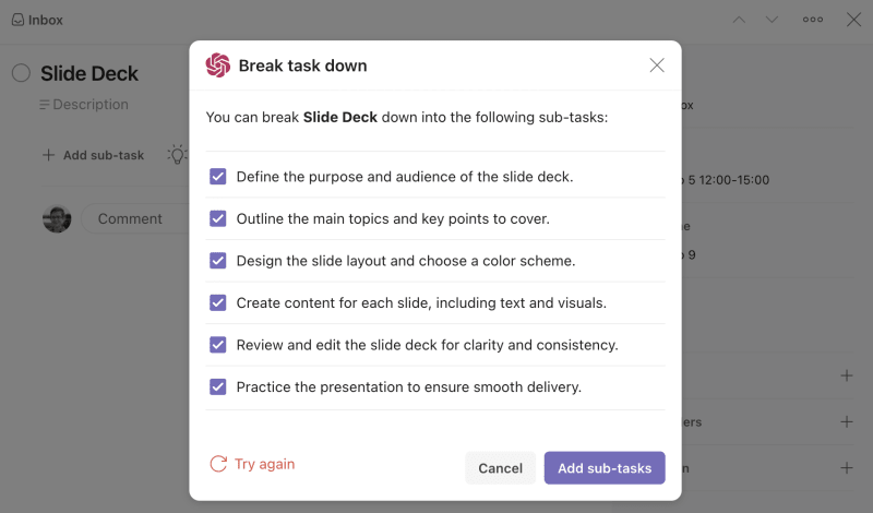 Todoist AI Assistant recommendations