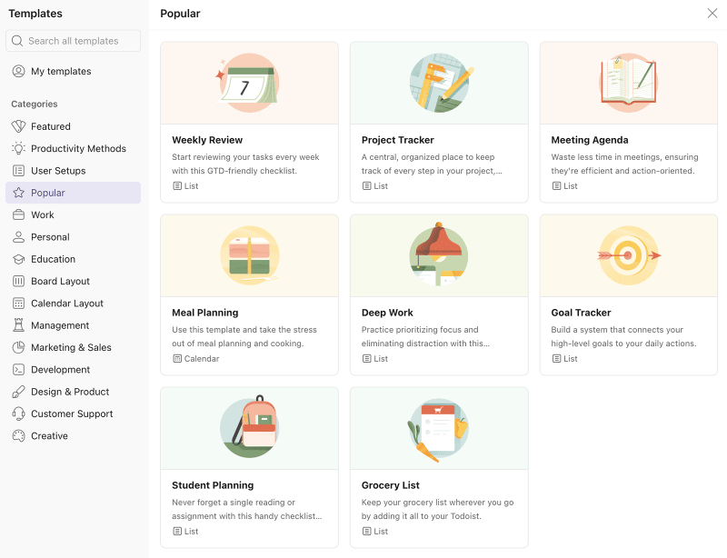 Todoist templates