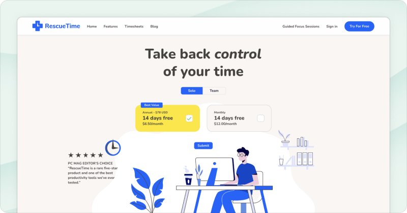 RescueTime homepage