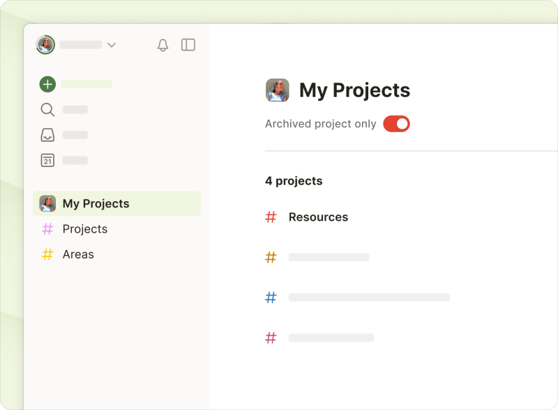 Projects, areas and resources