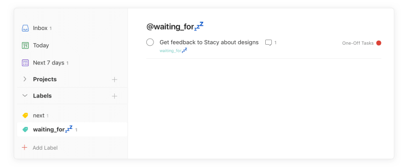 Étiquetez les tâches pour lesquelles vous attendez quelque chose avec une étiquette @attente