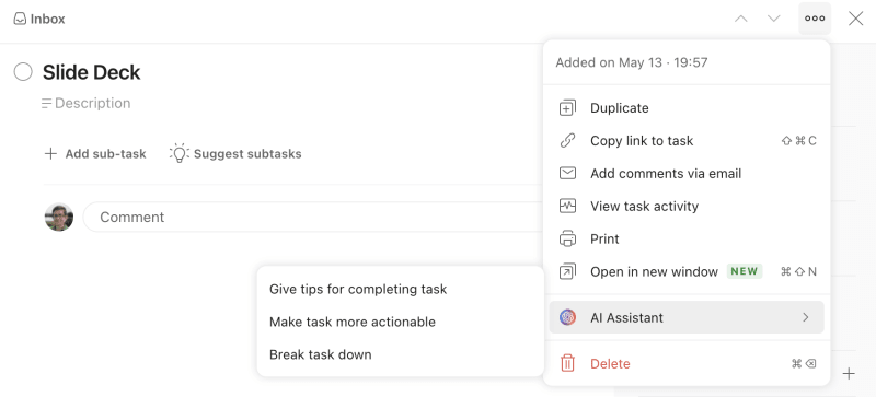 Todoist AI Assistant options
