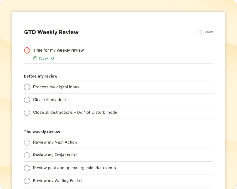 GTD Weekly Review Template