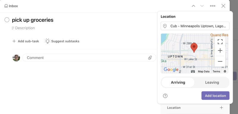 Todoist location-based reminder