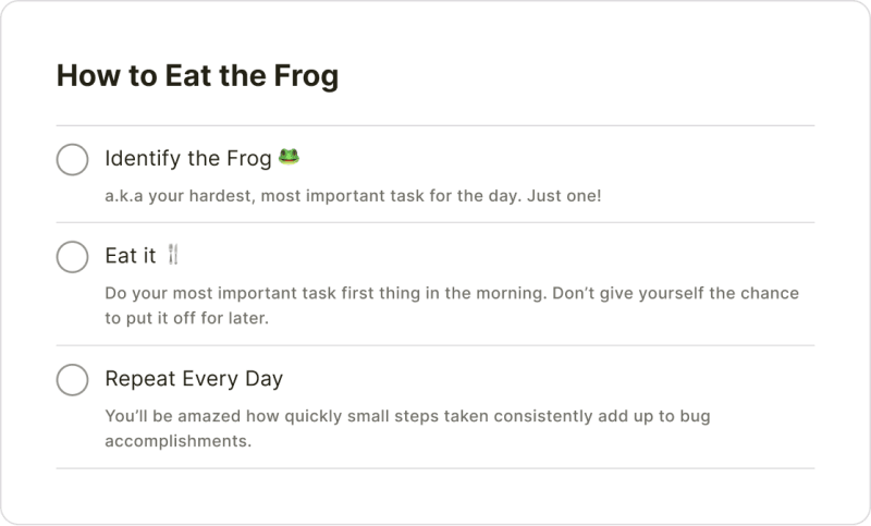 How to eat the frog summary, identify the frog, eat it, and repeat