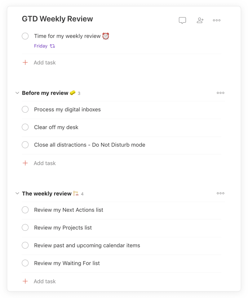 Importez le modèle de point hebdomadaire GTD sur votre compte Todoist