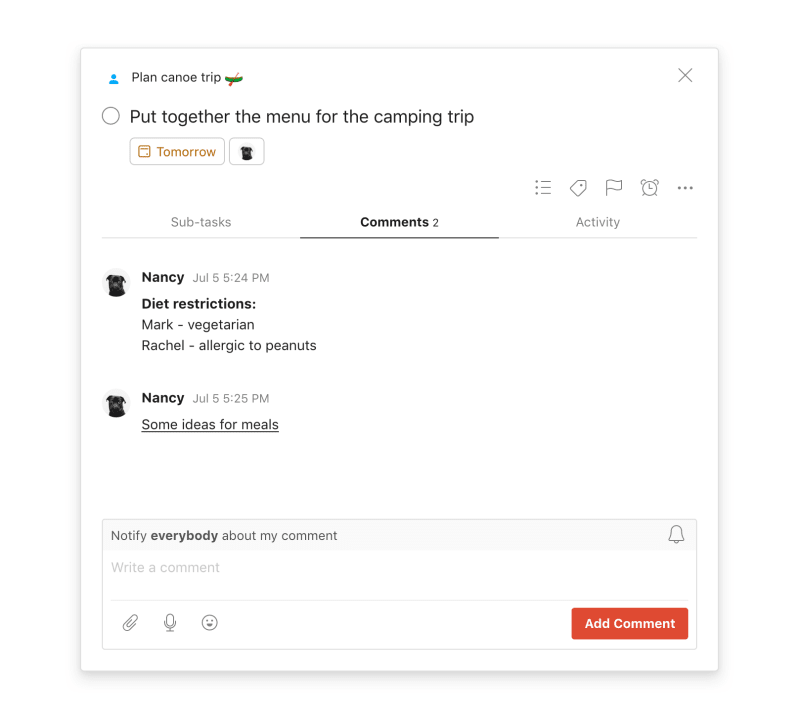 Joignez des documents de référence spécifiques aux tâches aux commentaires des tâches.