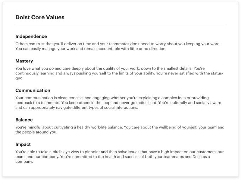 Doist Core Values