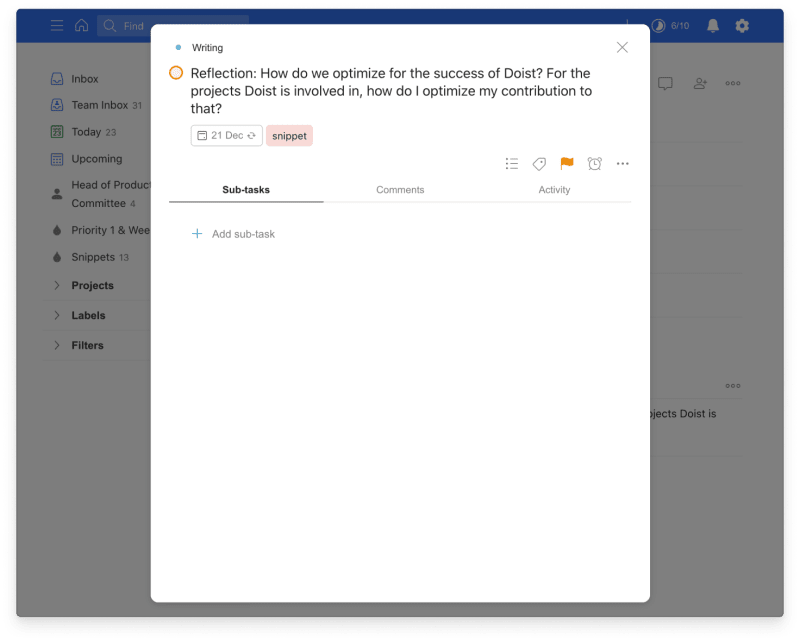 Amir's recurring task for reflection every six months