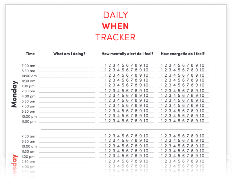 Download the <a href="https://www.danpink.com/wp-content/uploads/2018/01/time-sheet.pdf">Daily When Tracker</a>