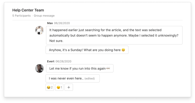 At <a href="https://todoist.com/inspiration/" target="_blank" rel="noopener noreferrer">Doist</a>, teammates upholding positive group norms by acknowledging the expectation that no one works when they’re supposed to be off.