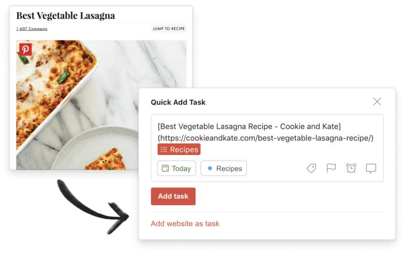 Right-click to immediately add any website as a task with the <a href="https://www.todoist.com/integrations/apps/chrome">Todoist for Chrome integration</a>.