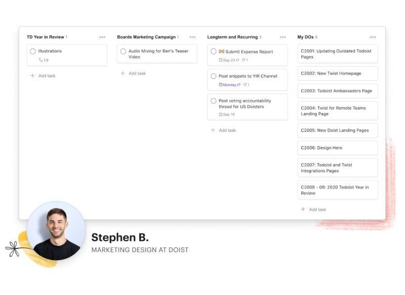Doist designer Stephen uses boards to keep track of multiple projects at once.