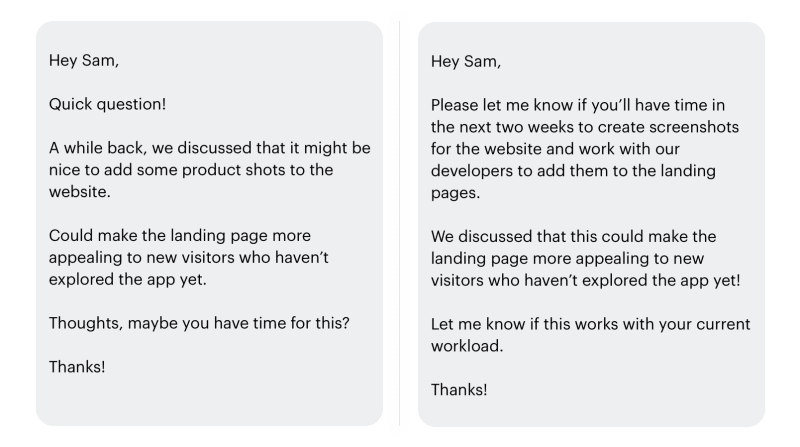 Don’t bury the lede! Get to the point when making requests