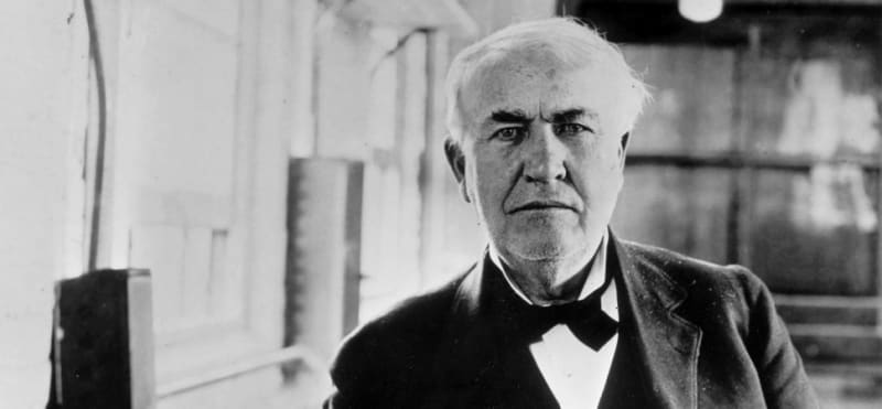 <strong>Thomas Edison</strong> was an inventor and businessman whose inventions include the electric light bulb and the motion picture camera. Lacking a formal education and mentors to guide him, he relied on rigorous self-education, including reading Richard Green Parker’s <em>School of Natural Philosophy</em>. (Photo Credit: <a href="https://www.inc.com/jeff-haden/yes-thomas-edison-actually-made-job-candidates-try.html">Inc.</a>)