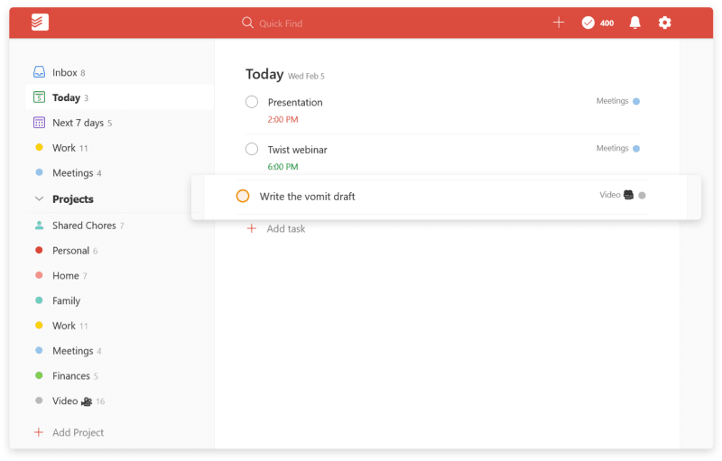 Check in to your Today view to see what’s on deck from your various projects.