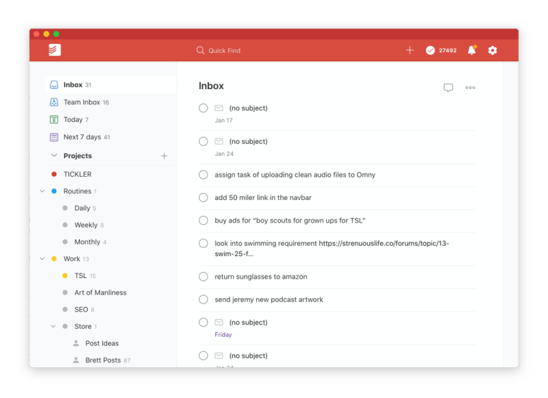 Brett’s Todoist Inbox on a random day