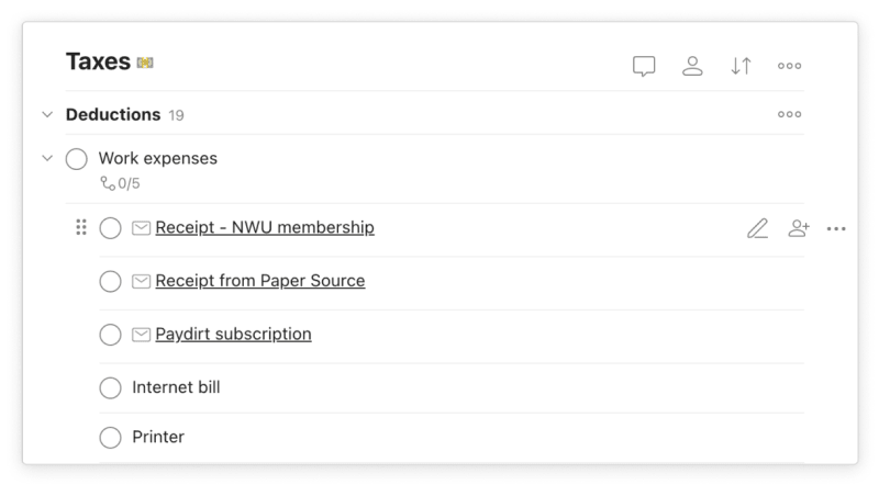 When you add an email receipt to Todoist, it shows up on your list of tasks or sub-tasks