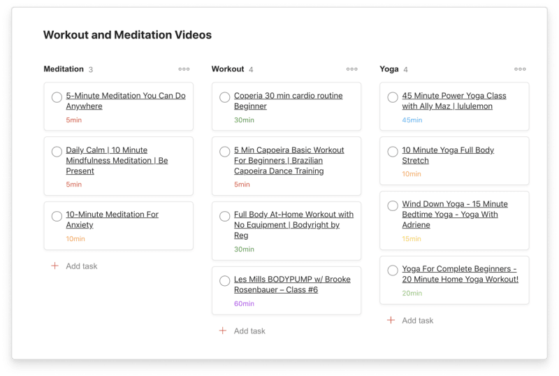 Save videos and articles that support your mental health in Todoist. By using labels based on time, you can pick the ideal activity for a 5-minute or 60-minute break.