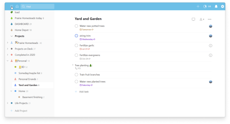 Brad’s Yard and Garden <a href="https://www.todoist.com/help/articles/introduction-to-projects-TLTjNftLM">project</a> in Todoist