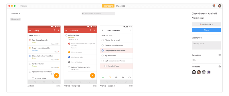 Checkboxes Everywhere Todoist feature on Android laid out in Zeplin