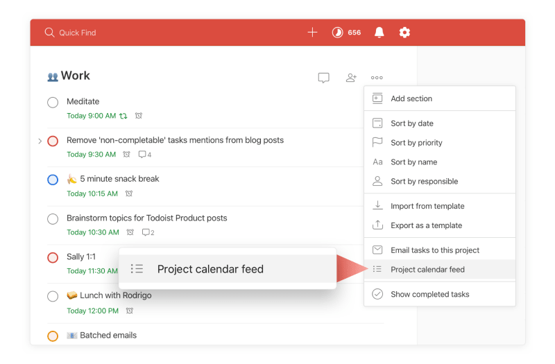 Project calendar feed