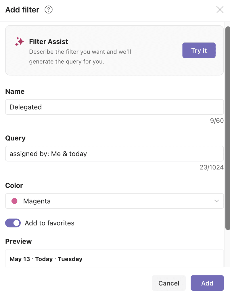 Todoist filter query for delegated tasks