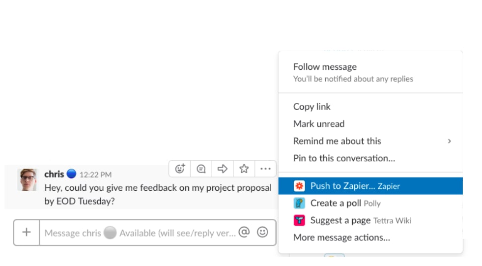 Create tasks from Slack by pushing messages to Zapier.