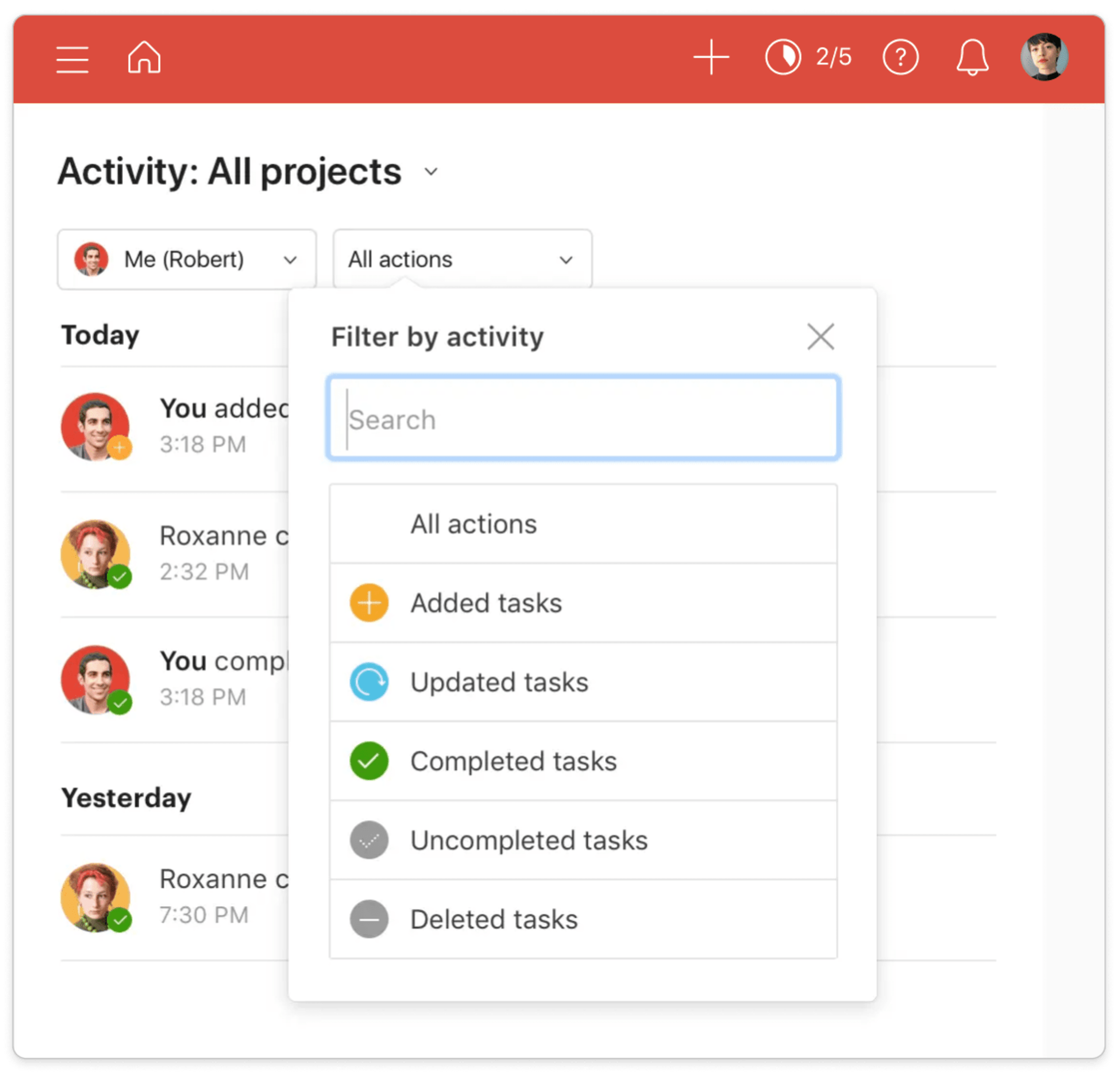 todoist pro feature activity log user interface