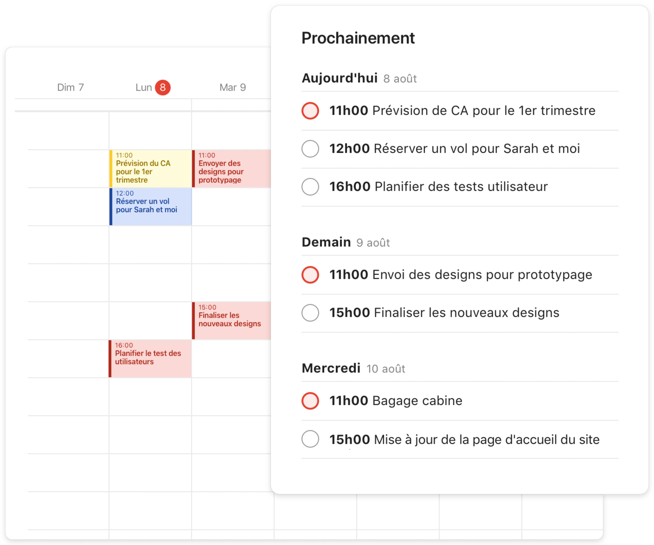 interface utilisateur des flux de calendrier de Todoist Pro