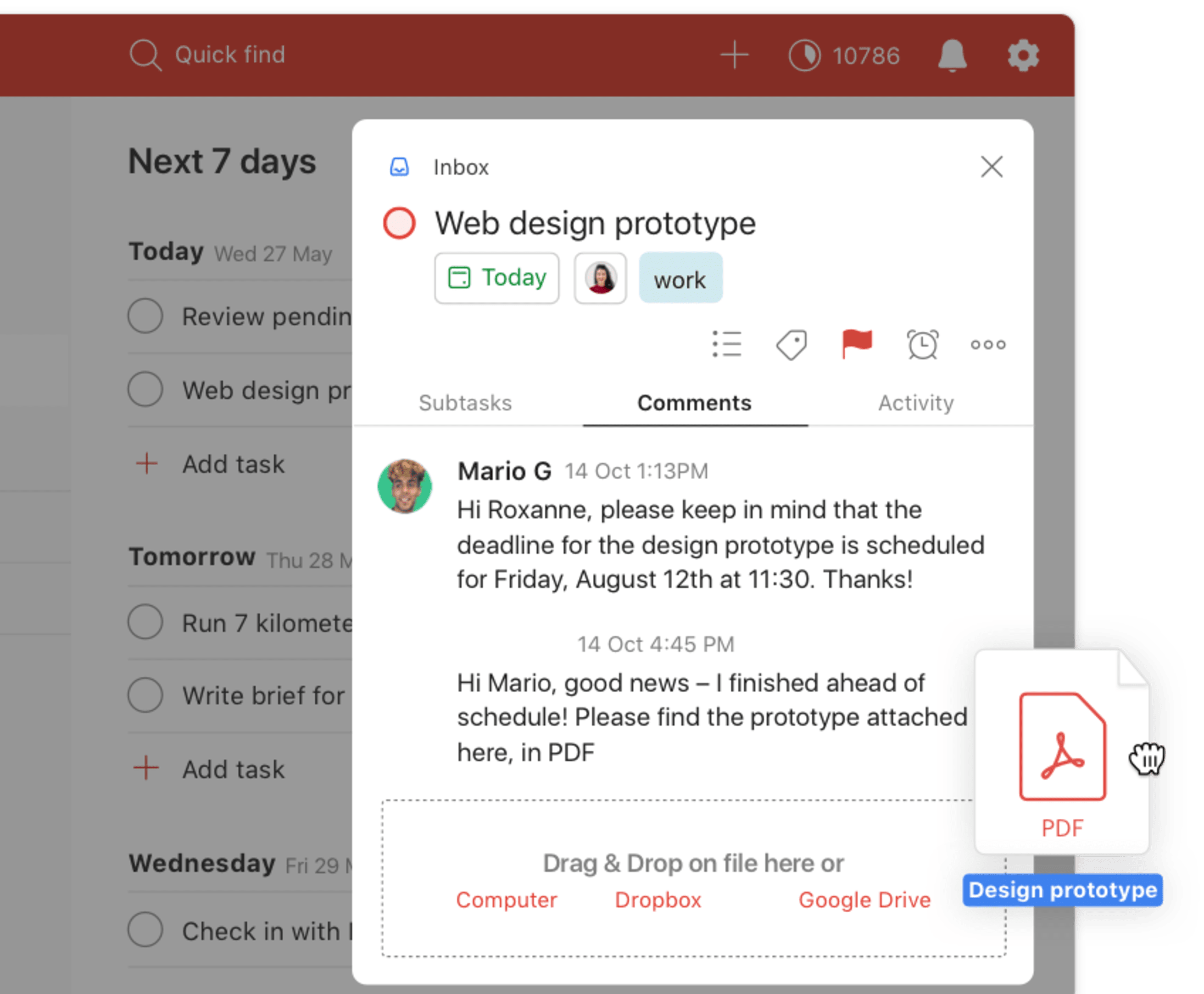 todoist pro feature task comments user interface