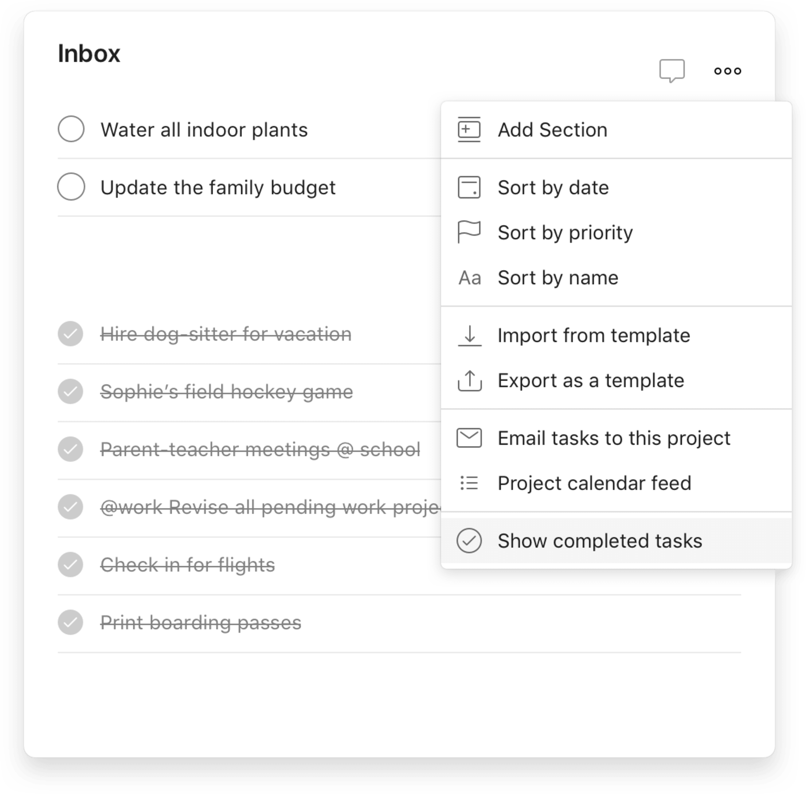 completed tasks in todoist user interface