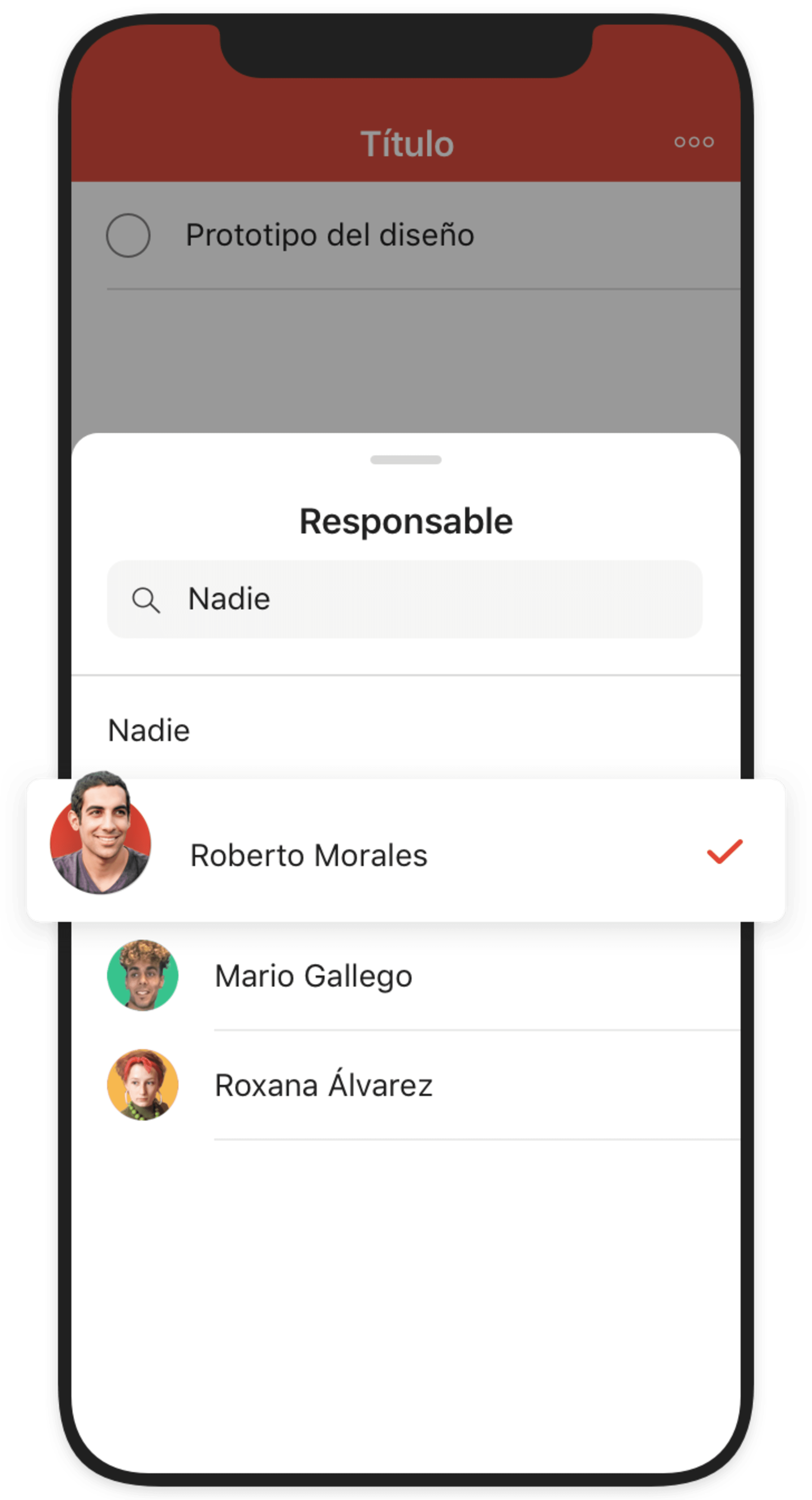 interfaz de usuario móvil de la característica para delegar tareas en todoist